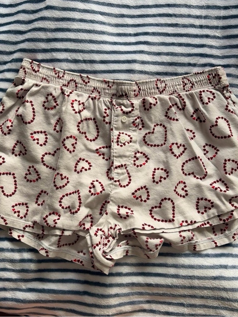 Victoria's Secret Cream Boxer Shorts with Red Heart Print